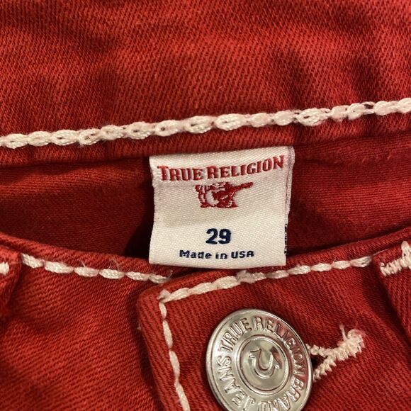 True Religion Jeans Red and White Stitch Vintage Red Size 29 RARE - Picture 10 of 16
